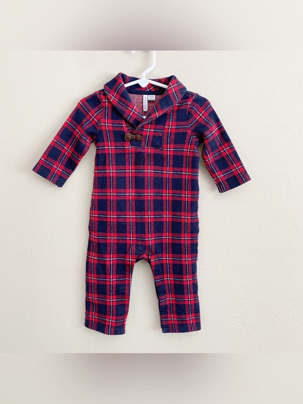 Janie and Jack Plaid Shawl Collar One Piece • 6-12 Months